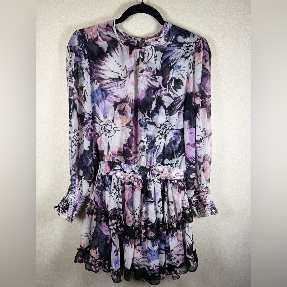 MISA LOS ANGELES purple floral print Camila ruffled mini dress XS
